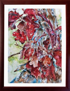 painting of tree in autumn colors done with acrylic on TerraSkin pape